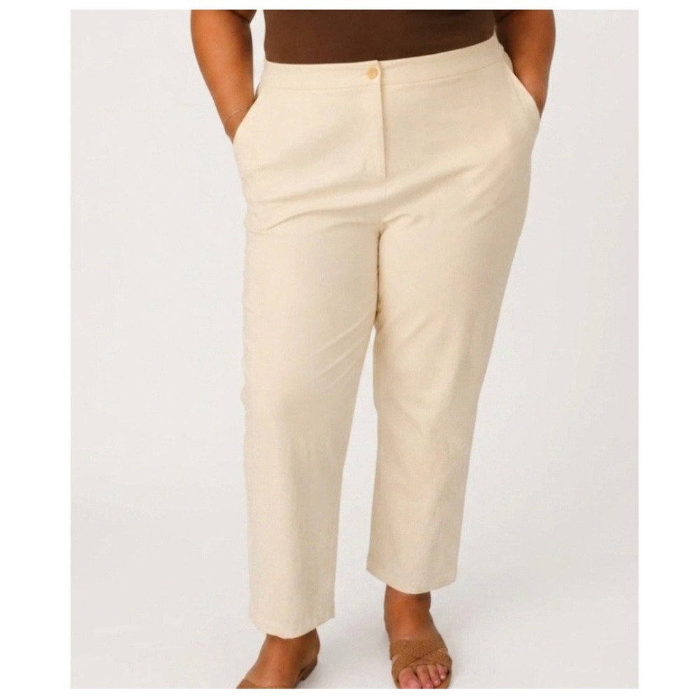 NWT Eileen Fisher High Waisted‎ Ankle Pants Cream Organic Cotton Plus Size 3X